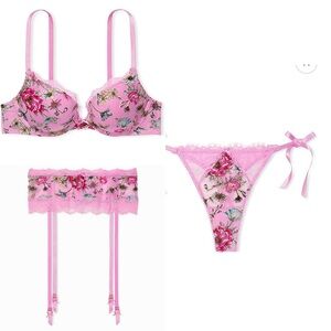 🌸 VS Dream Angels Lilac Chiffon Embroidered 3 pc set 👙✨